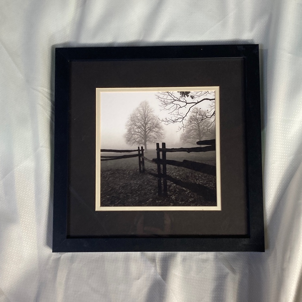 Framed Misty Tree Landscape Art